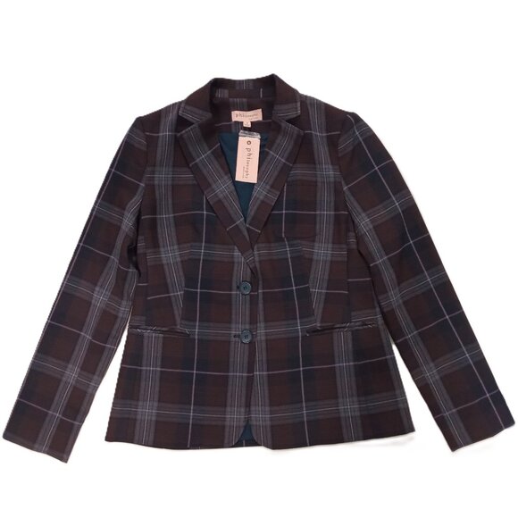 Philosophy Women's Plaid Blazer Long Sleeve Brown Preppy Dark Academia Size 6 - Picture 1 of 8